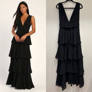 NWOT Lulus Amazing Evening Black Tiered Maxi Dress